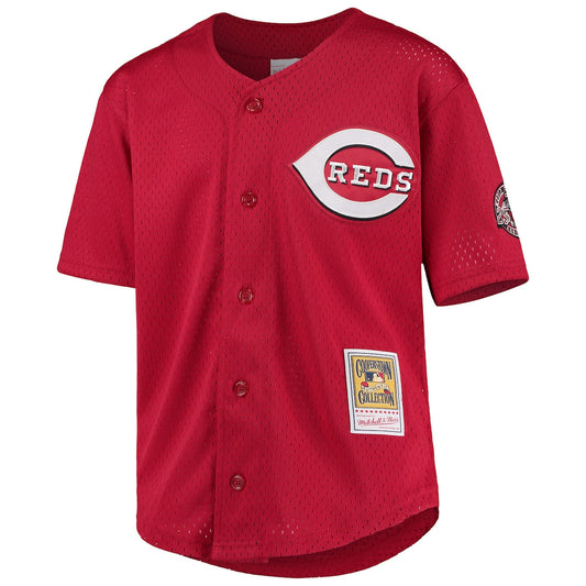 Boys' Grade School Barry Larkin Mitchell & Ness Reds Cooperstown Mesh Batting Practice Jersey - Red