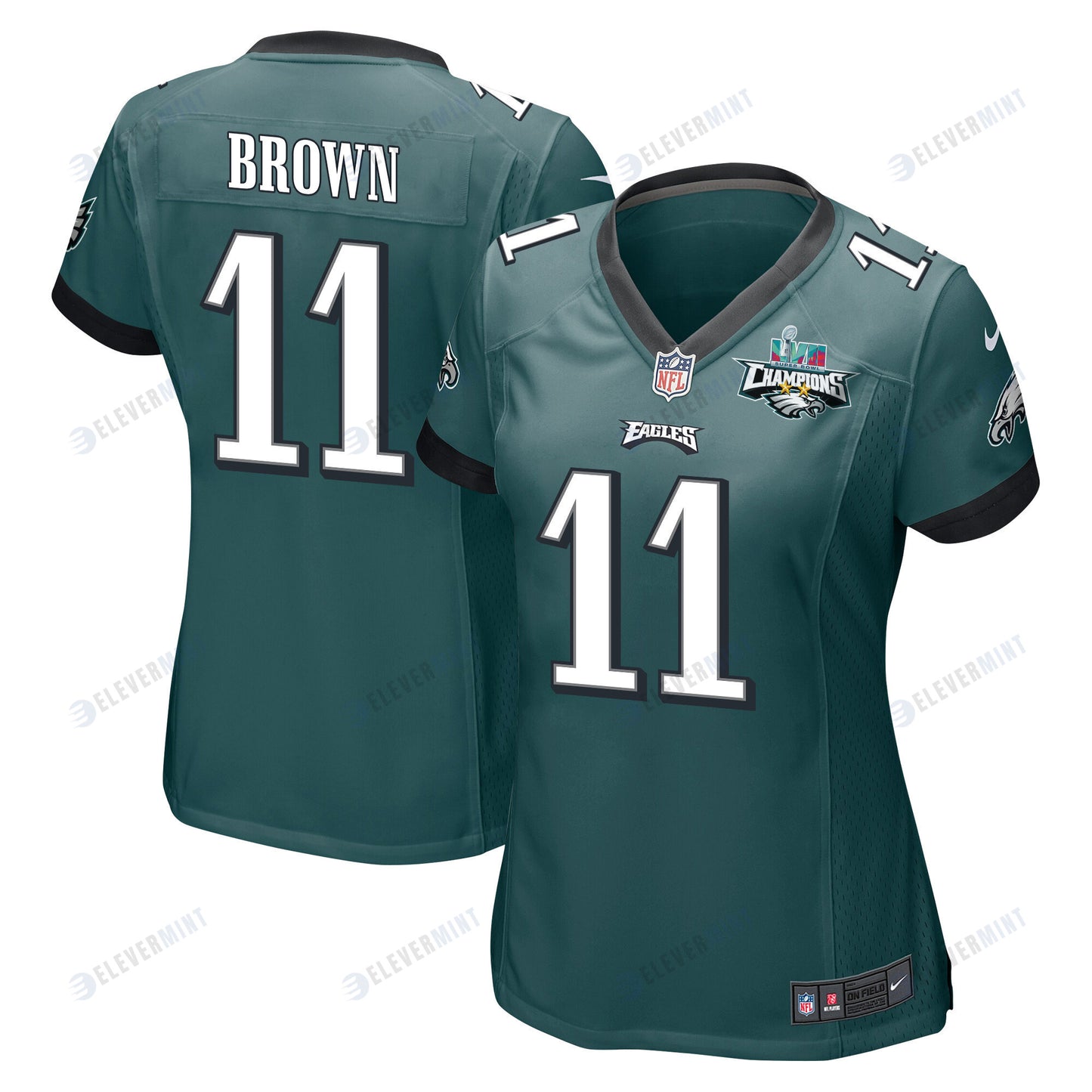 A.J. Brown 11 Philadelphia Eagles Super Bowl LVII Champions 2 Stars Women Game Jersey - Midnight Green